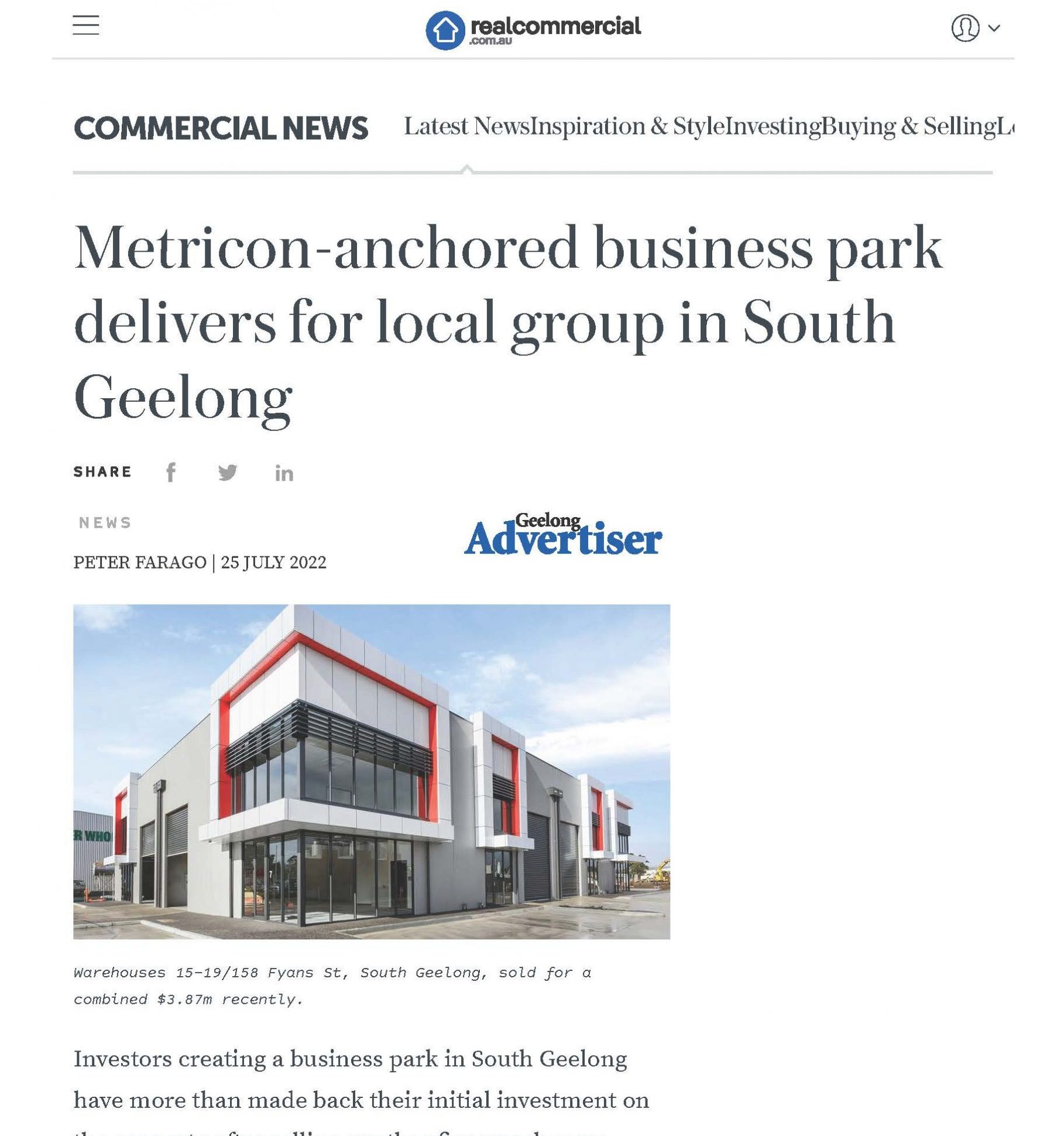 Metricon-anchored business park delivers for local group in South Geelong