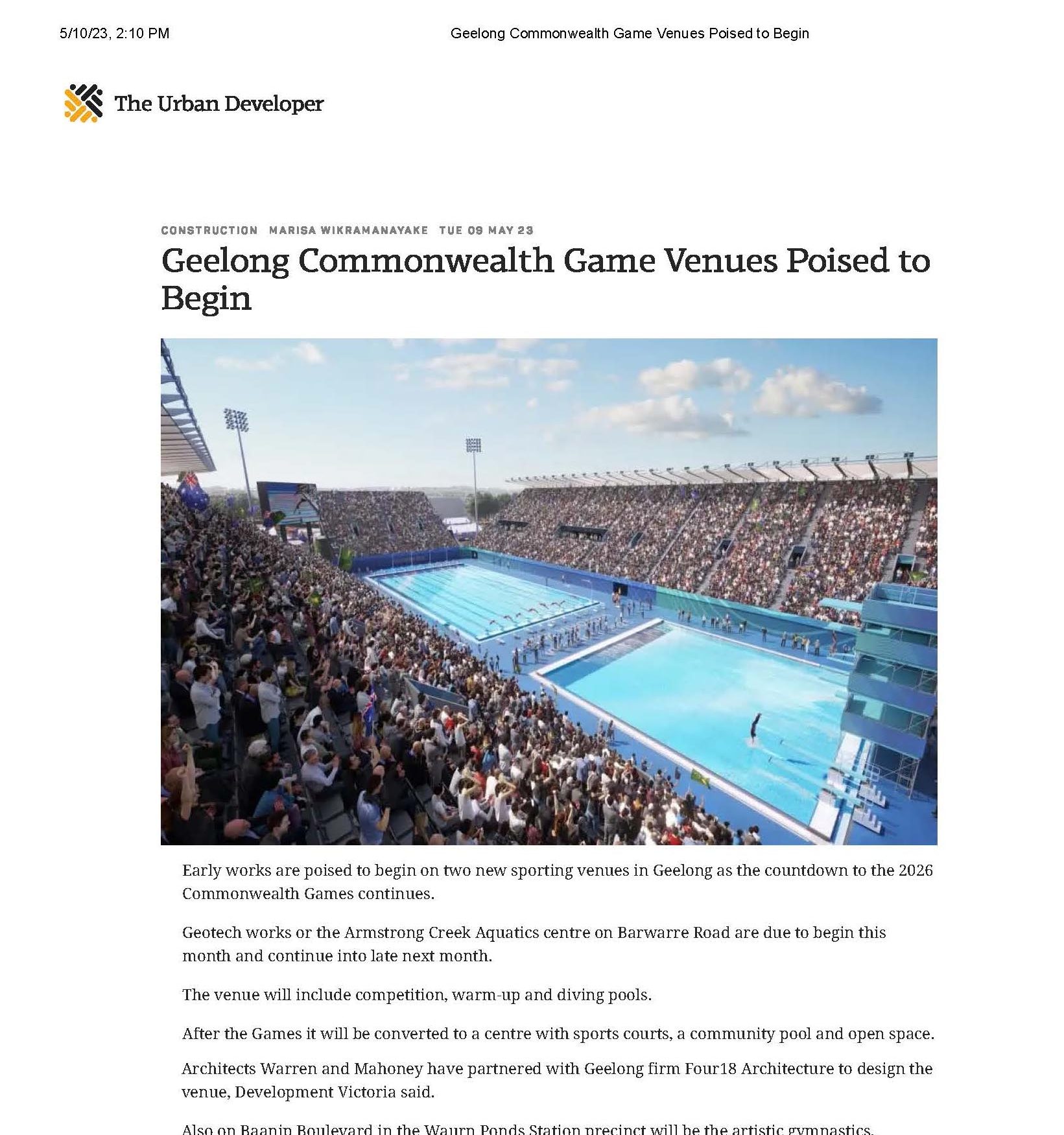 Geelong Commonwealth Game Venues Poised to Begin