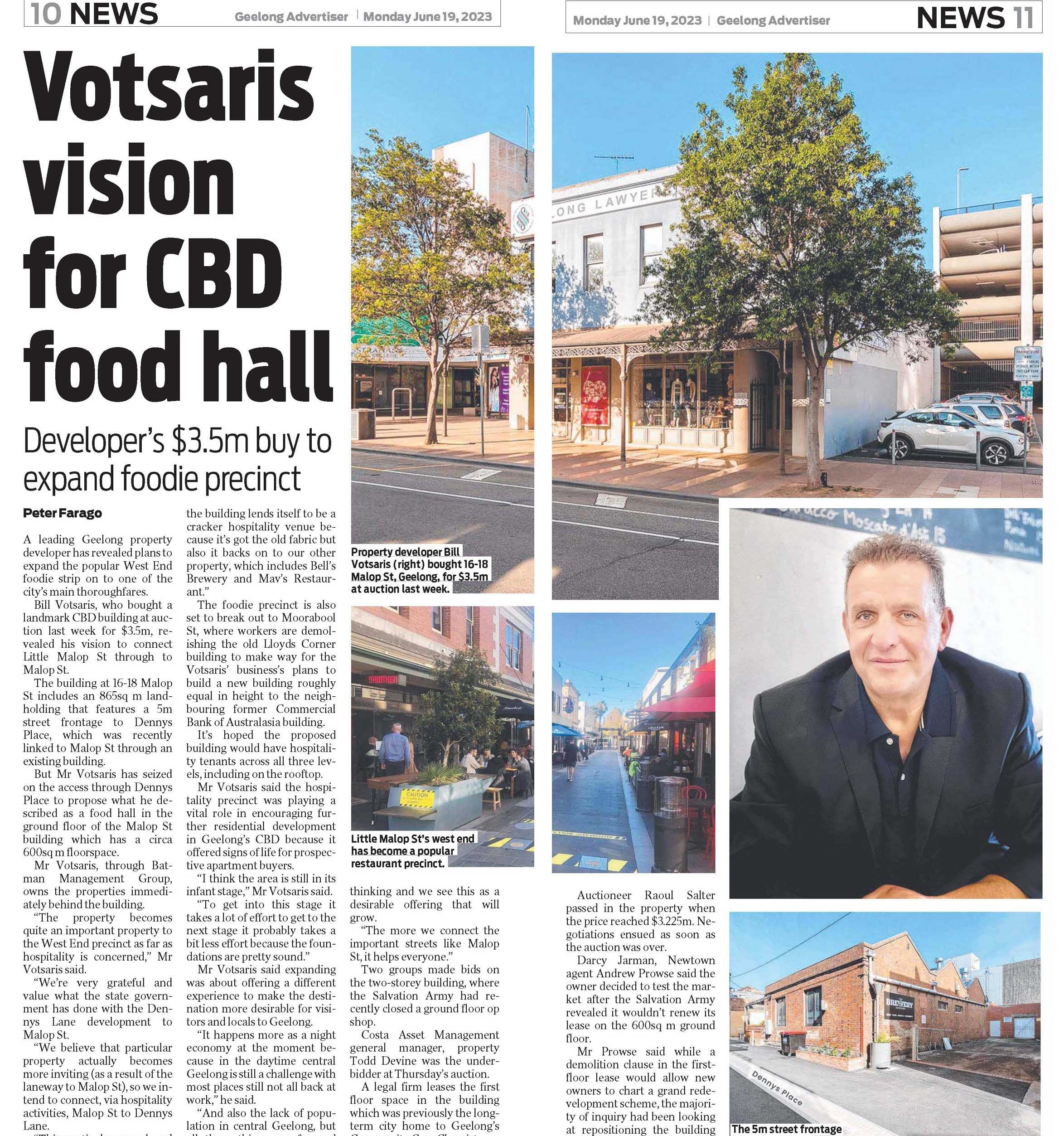Geelong’s eat street expansion set after landmark property sells