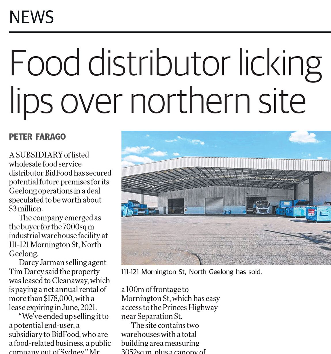Wholesale food service distributor licks lips over North Geelong warehouse site